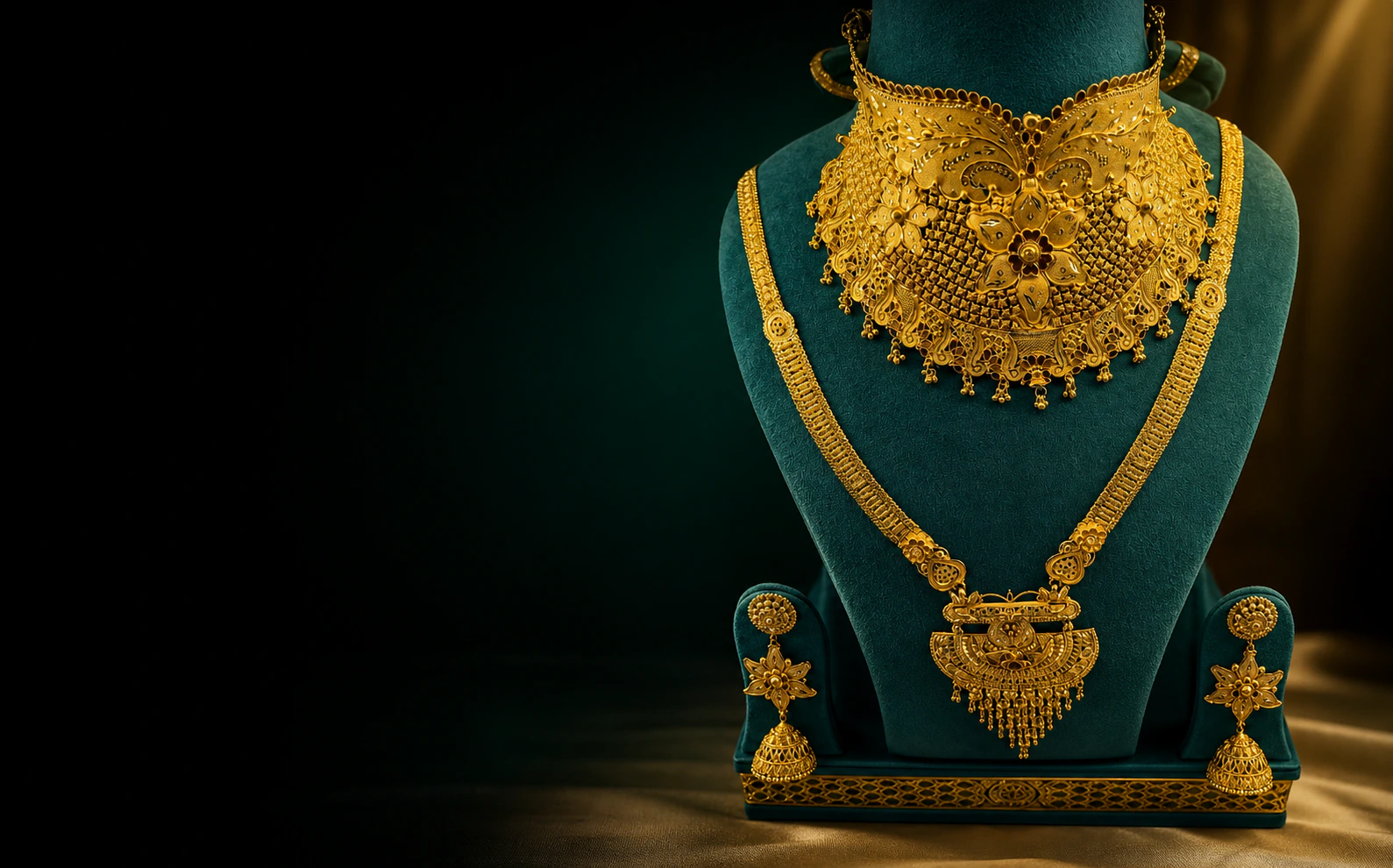 Temple gold necklace set at Varun Jewellers